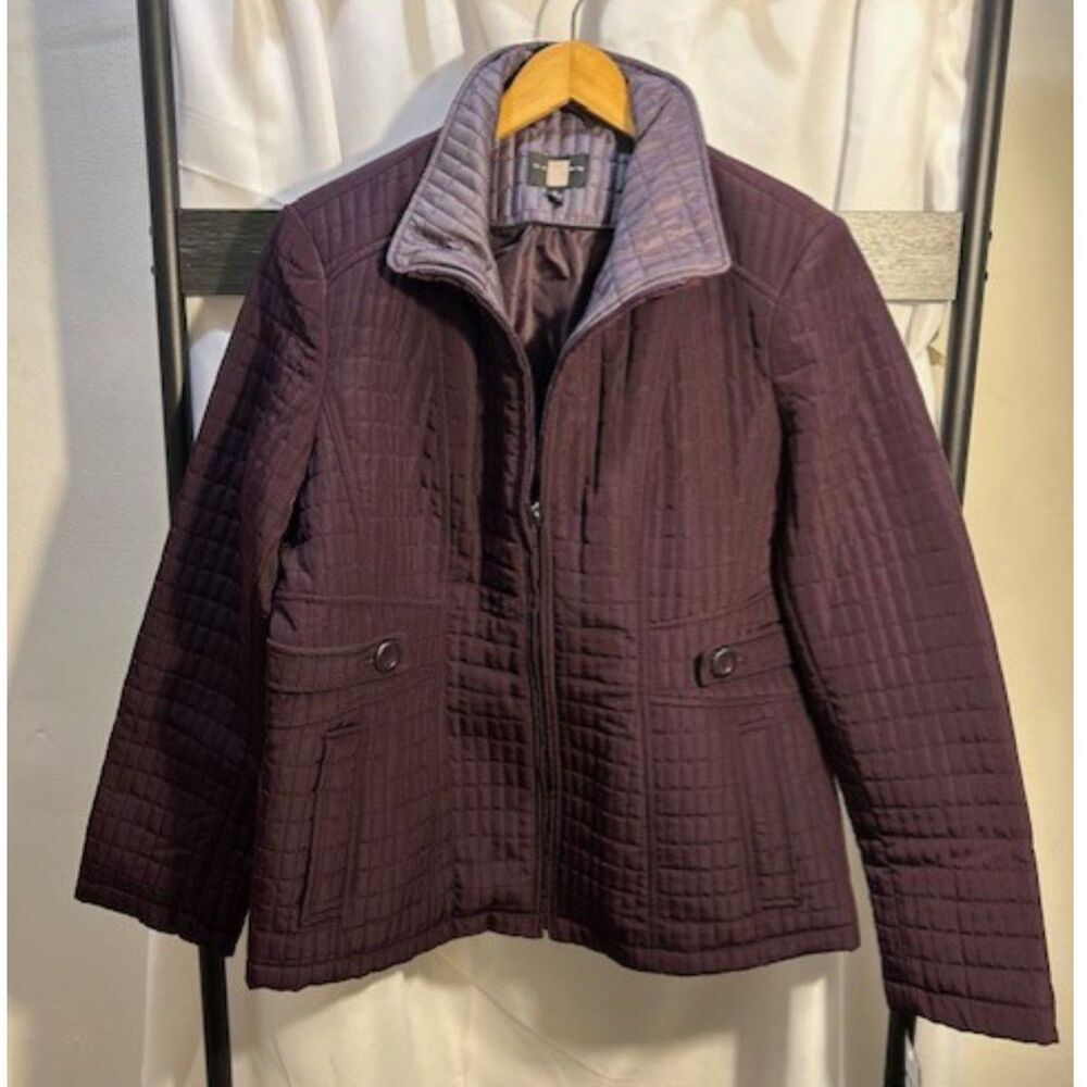 NWT Gallery XL Quilted Jacket Blackberry Plum Zip Front Stand Collar